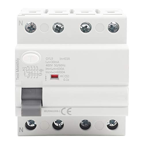 VIFERR FI Schutzschalter GYL9 4P 400VAC 63A FI Schalter Fehlerstromschutzschalter Elektrischer Auslaufschutz DIN-Schienenmontage von VIFERR