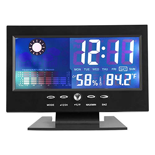 Digitale Temperaturfeuchtigkeitsmesser Uhr Alarmkomfortniveau Wettervorhersage Kalender Praktische Mehrfunktionstemperatur und Luftfeuchtigkeitsuhr für Home Office Schwarz von VIFERR