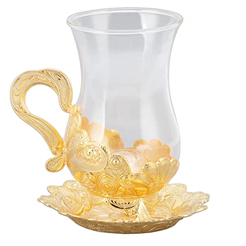Kaffeetassen- Und Untertassen-Set, Vintage-Kaffeetassen aus Europäischem Glas, Retro-Gold-geschnitzte Teetassen Mit Untertasse Für Bar-Teetisch, Geschenke Für Frauen von VIFERR