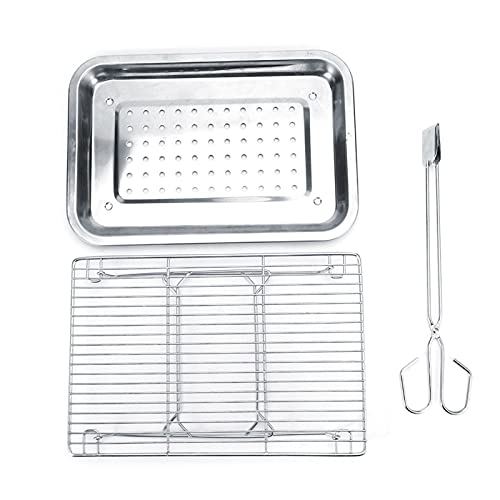 Tragbares, faltbares Grill-Set aus Edelstahl, leicht, langlebig, Grillrost, Tablett-Clip, für drinnen und draußen, Picknick von VIFERR