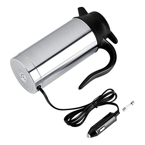 VIFERR Auto Wasserkocher Edelstahl, 12V 750ml Edelstahl Reisewasserkocher Auto Heizbecher Elektrischer Wasserkocher mit Zigarettenanzünder Stecker für Heißwasser Kaffee Tee von VIFERR