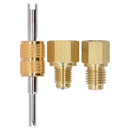 VIFERR Kupfer-Kältemitteltank-Adapter, 1/2 Acme auf 1/4 SAE, 1/4 SAE auf 1/2 Acme Tank-Adapter-Set mit Ventileinsatzschlüssel, Inspektion und Wartung des Kältesystems, Kupfermaterial von VIFERR