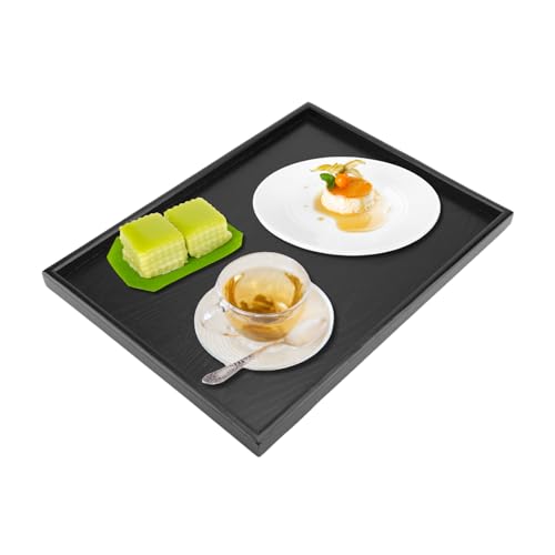 VIFERR Serviertablett Holz, Rechteckiges Tablett Holztablett Servierplatte für Tee Kaffee Getränke Snacks Speisen Frühstück, 40 x 30cm, Schwarz von VIFERR