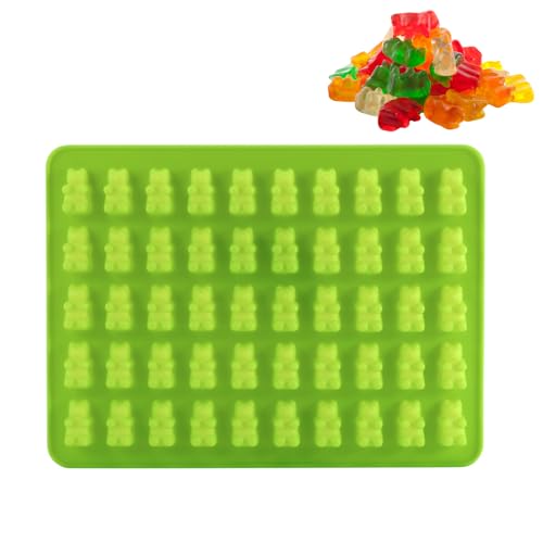 VIFERR Silikonbackformen 50 Kavitäten Gummibärchen Bonbonformen Antihaft-Eiswürfelformen Schokoladenformen für Geleebonbons Fondant Kuchendekor (grün) von VIFERR