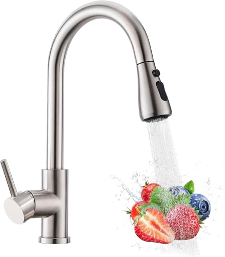 Küchenhähne, VIGIME Küchenspüle Wasserhahn mit Pull Down Sprayer gebürstetes Nickel Edelstahl Moderne High Arc Single Handle Single Hole Pull Out Küchenhahn für Bar Wäscherei RV Utility Waschbecken von VIGIME