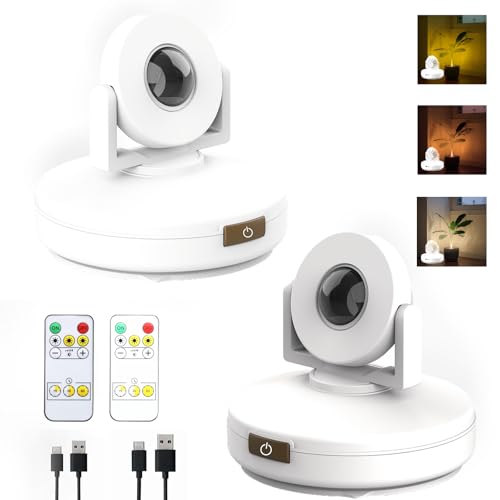 VIGMOJ Aufladbarer Spot Lampe LED mit Fernbedienung, Puck Licht Leselampe Timer, Batteriebetriebenes Bild Licht mit Drehendem Lichtkopf für Wandmalerei Dartboard, 2 Stück von VIGMOJ