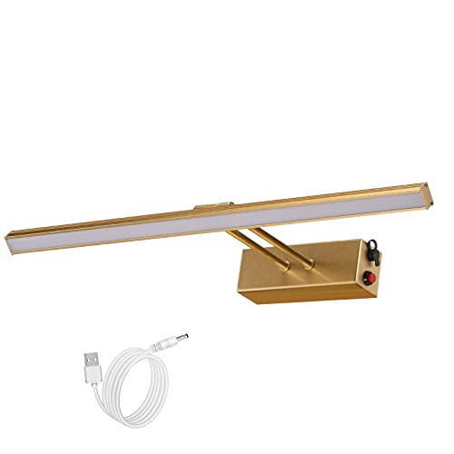 VIGMOJ Bilderleuchte LED Wandleuchte, 17" Vollmetall Wiederaufladbare Beleuchtung, Kabellos LED Bildleuchte für Dartscheibe,Spiegelanstrich, Rahmen, Kunstwerk, Spiegel,5500K,220LM,Gold von VIGMOJ