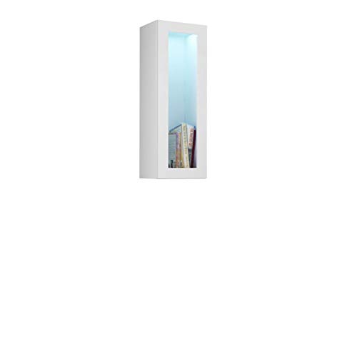 Hängevitrine Vigo Horizontale oder Vertikale Montage Hängeschrank Wandschrank mit 1 Tür Wohnzimmerschrank Grifflose Push to Open (Weiß/Weiß Hochglanz, Ohne Beleuchtung) von Furniture24