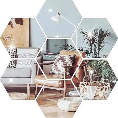 Hexagon Spiegelfliesen Selbstklebend 12 Stück - 10 x 8 cm - Dekorative Spiegelwand die Ihr Zuhause verschönern | HEXAGEM von VIGOEXPRESS