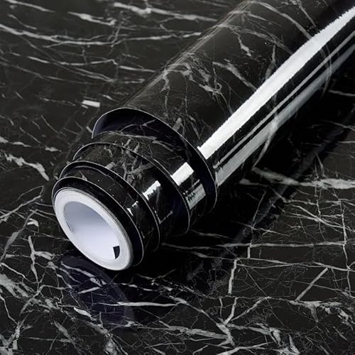 Möbelfolie selbstklebend (Marmor-Optik) | Marmor Folie 45 x 300 cm | wasserfest & langlebig | optimal als Küchenrückwand Folie oder für die Arbeitsplatte | MARBLEEX (Schwarz) von VIGOEXPRESS
