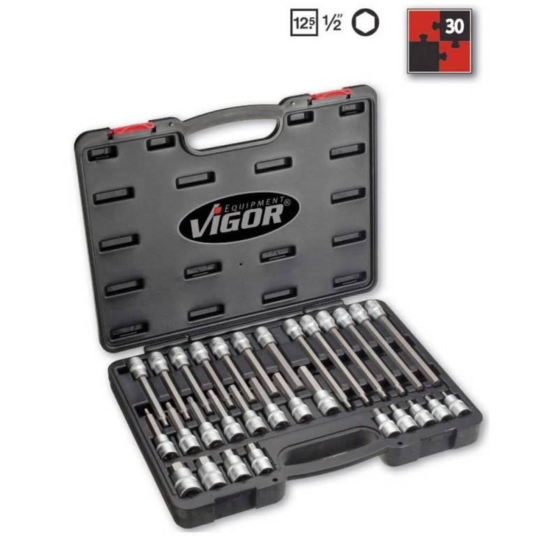 VIGOR Steckschlüssel Innen-Sechskant Nüsse im Koffer 30tlg V1919 von VIGOR