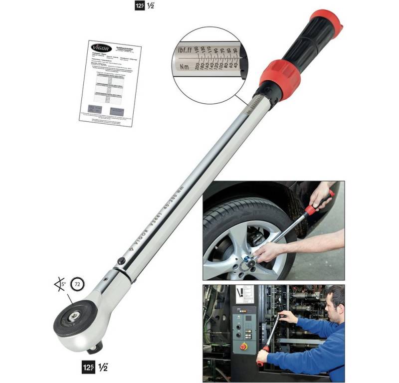 VIGOR Drehmomentschlüssel Vigor V3441 V3441 Drehmomentschlüssel mit Umschaltknarre 1/2" (12.5 m von VIGOR