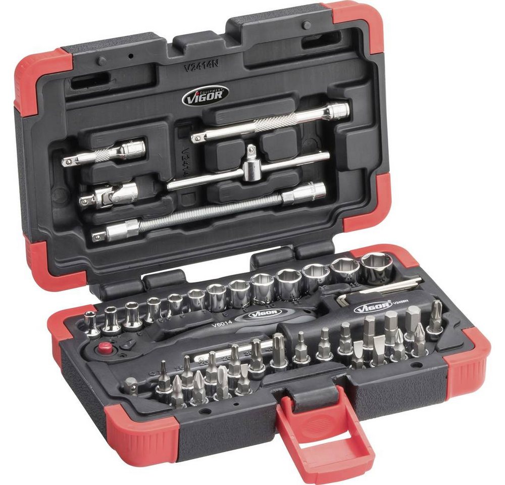 VIGOR Bit- und Steckschlüsselset Steckschlüssel-Satz 6.3 mm (1/4) 46tlg von VIGOR