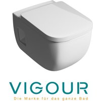 Derby plus Wand-WC spülrandlos +5cm Behindertengerecht und SoftClose WC-Sitz, weiß - Vigour von VIGOUR