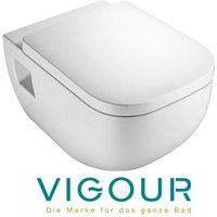 Derby Wand wc kompakt 48 cm mit sichtbarer Befestigung, PflegePlus und SoftClose WC-Sitz, weiß - Vigour von VIGOUR
