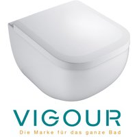 Vigour - derby Wand wc kompakt 48 cm spülrandlos mit verdeckter Befestigung, PflegePlus und SoftClose WC-Sitz, weiß von VIGOUR