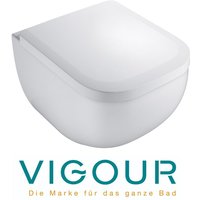 Vigour - derby Wand wc kompakt 48 cm spülrandlos mit verdeckter Befestigung, PflegePlus und WC-Sitz, weiß von VIGOUR