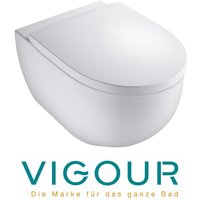Derby Wand-WC PflegePlus rund spülrandlos mit verdeckter Befestigung und SoftClose WC-Sitz, weiß - Vigour von VIGOUR