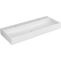 Vigour - White Doppel-Aufsatzwaschtisch 120 x 48 cm mit 2 Hahnlöchern mit Permanentablaufventil , weiß von VIGOUR