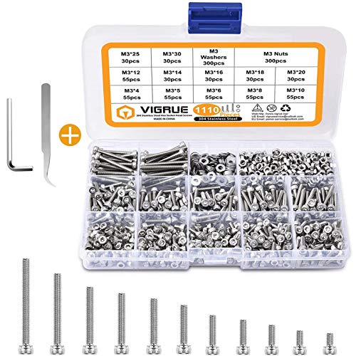 M3 Schrauben Set, VIGRUE 1110Pcs M3 Sechskantschraubenset, Edelstahl Metrische Schrauben und Muttern set, SchraubenSortiment Innensechskant Gewindeschrauben,Maschinenschrauben M3 Schrauben Set, VIGRUE 1110Pcs M3 Sechskantschraubenset, Edelstahl Metrische Schrauben und Muttern set, SchraubenSortiment Innensechskant Gewindeschrauben,Maschinenschrauben von VIGRUE