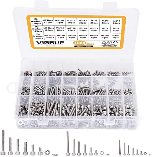 VIGRUE 1080 Stück M2 M3 M4 Zylinderschrauben mit Innensechskant Gewindeschrauben Sortiment mit Muttern Unterlegscheiben und Innensechskantschlüsseln aus Edelstahl… VIGRUE 1080 Stück M2 M3 M4 Zylinderschrauben mit Innensechskant Gewindeschrauben Sortiment mit Muttern Unterlegscheiben und Innensechskantschlüsseln aus Edelstahl… von VIGRUE