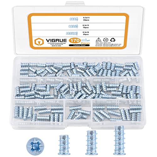 VIGRUE 170 PCS Euroschrauben mit Senkkopf für Scharniere, Schubladenführungen, Kreuzschlitz Schrauben 6,3x11mm,6,3x13mm,6,3x16mm, Stahl Verzinkt Möbelschrauben, Spezialschraube Vollgewinde Bohrung 5mm von VIGRUE