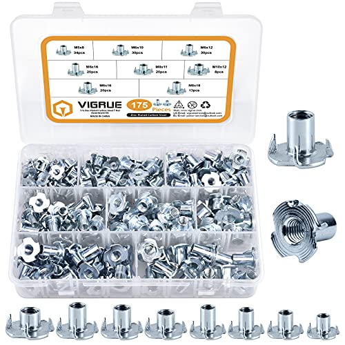 VIGRUE 175 Stück Einschlagmuttern Set mit 4 Einschlagspitzen verzinkter Stahl wahlweise in M5 M6 M8 M10, Einschlaggewinde zur Befestigung von Bauteilen, für Holz Kunststoff von VIGRUE