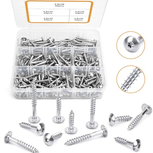VIGRUE 220 PCS Fassadenschrauben Sortiment Set 4.8x20 mm, 4.8x25 mm, 4.8x32 mm, 4.8x38 mm, Edelstahl 304 Holzschrauben Torx Schrauben Rostfrei Spanplattenschrauben für Holz,Teilgewinde, Mit Schraubbox von VIGRUE