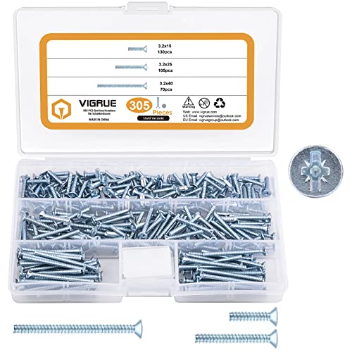 VIGRUE 305 Stück Geräteschrauben für Schalterdosen, Dosenschrauben 3,2x15mm, 3,2x25mm, 3,2x40mm, Steckdosen Schrauben aus Stahl Verzinkt mit PZ1/Schlitz VIGRUE 305 Stück Geräteschrauben für Schalterdosen, Dosenschrauben 3,2x15mm, 3,2x25mm, 3,2x40mm, Steckdosen Schrauben aus Stahl Verzinkt mit PZ1/Schlitz von VIGRUE