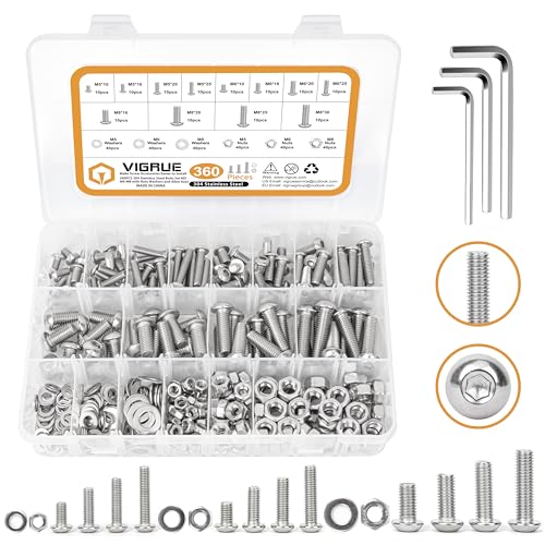 VIGRUE 360 Stück 304 Edelstahl Schrauben Set M5 M6 M8, Gewindeschrauben Set mit Muttern Unterlegscheiben und Innensechskantschlüsseln in Aufbewahrungsbox von VIGRUE
