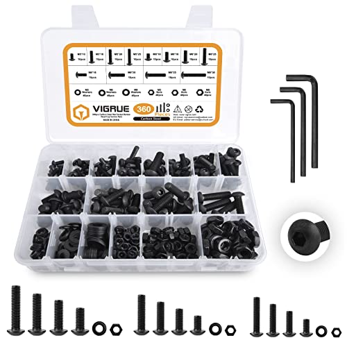 VIGRUE 360 Stück M5 M6 M8 Schrauben Set, Gewindeschrauben Set mit Muttern Unterlegscheiben und Innensechskantschlüsseln in Aufbewahrungsbox VIGRUE 360 Stück M5 M6 M8 Schrauben Set, Gewindeschrauben Set mit Muttern Unterlegscheiben und Innensechskantschlüsseln in Aufbewahrungsbox von VIGRUE