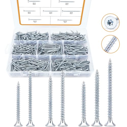 VIGRUE 480 Stück Spanplattenschrauben mit Senkkopf und Torx-Antrieb M4 M4.5 M5, Holzbauschraube/Universalschrauben/Torx Schrauben aus Kohlenstoffstahl, Vollgewinde, Holzschraube mit Aufbewahrungsbox von VIGRUE