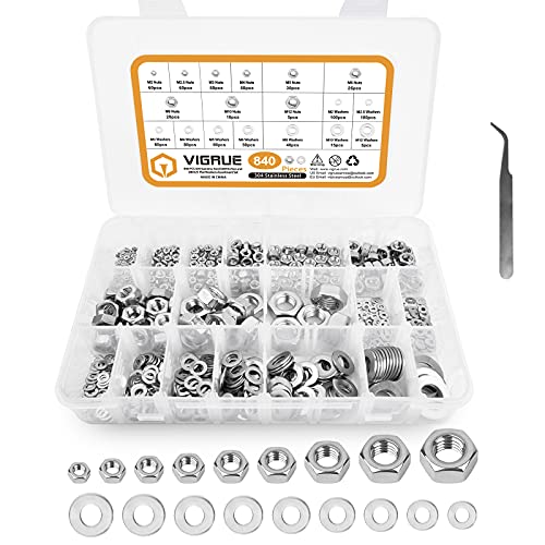 VIGRUE 840 Stück Sechskantmutter DIN 934, Edelstahl Muttern Sortiment Schraubenmutter mit Flache Unterlegscheiben M2 M2.5 M3 M4 M5 M6 M8 M10 M12 im Sortimentskasten VIGRUE 840 Stück Sechskantmutter DIN 934, Edelstahl Muttern Sortiment Schraubenmutter mit Flache Unterlegscheiben M2 M2.5 M3 M4 M5 M6 M8 M10 M12 im Sortimentskasten von VIGRUE