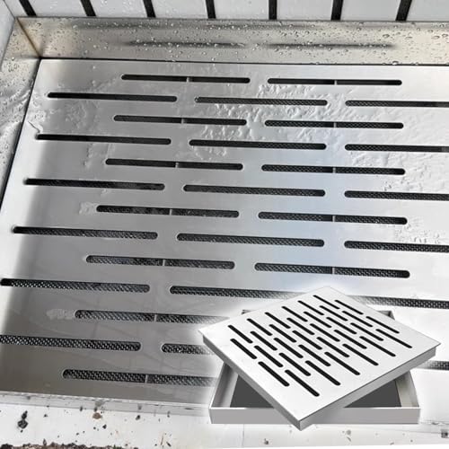 Entwässerungsrinne Abflussgitter und Rahmen Aus Edelstahl 304, Versteckte Rechteckige Abflussabdeckungsplatte, Bequem zu Installierende Abflussabdeckung, Fallrohr-Gullygitter(35x35cm (13.8x13.8")) von VIIGUIY