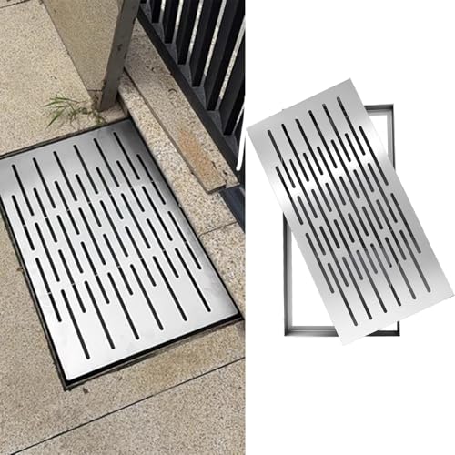 Entwässerungsrinne Abflussgitter und Rahmen Aus Edelstahl 304, Versteckte Rechteckige Abflussabdeckungsplatte, Bequem zu Installierende Abflussabdeckung, Fallrohr-Gullygitter(60x30cm (23.6x11.8")) von VIIGUIY
