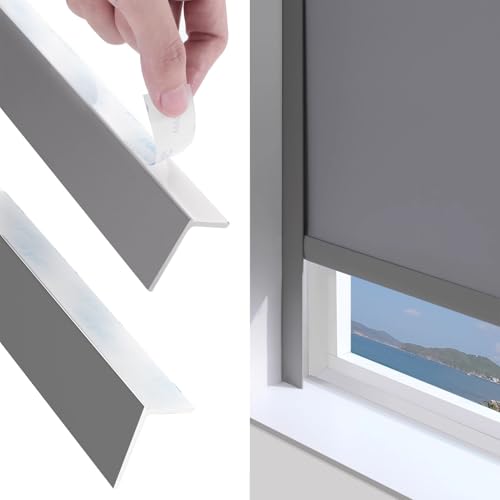 Rollo mit führungsschiene 2 Stück PVC-Lichtblockierstreifen, Selbstklebender Fensterlichtspaltblocker, Individuelle Verdunkelungslichtblocker-Seitenschienen für Jalousien(Gray,160cm/63in) von VIIGUIY
