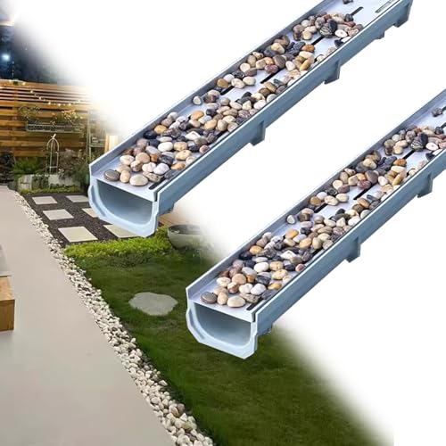VIIGUIY Entwässerungsrinne 2-teiliges Harz-Grabenentwässerungssystem, Flaches Französisches Kanalentwässerungsset, Rechteckige Kanalentwässerung mit Gittern(25x12.5cm (9.8x4.9)) von VIIGUIY
