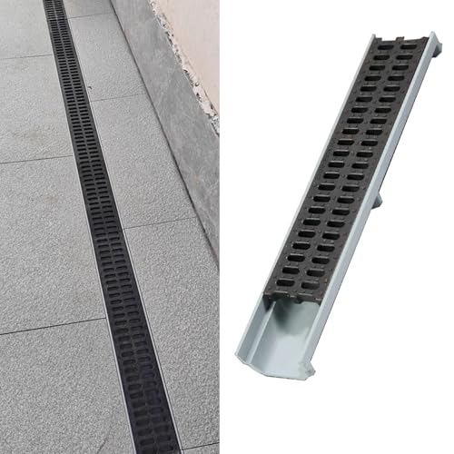 VIIGUIY Entwässerungsrinne Bodenablauf-Grabenset für Einfahrten, Schmale Harzrinnenabläufe mit Polymer-Kunststoffgitter, Entwässerungskanal und Abdeckung(10x6x60cm (3.9x2.4x23.6)) von VIIGUIY