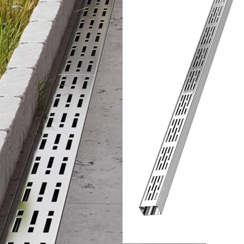 VIIGUIY Entwässerungsrinne Grabenentwässerungssystem Aus Edelstahl 304, Regenrinnenabfluss für Den Außenbereich mit Abnehmbarer Abdeckung, Entwässerungsgraben für Hof(10x3cm (3.9x1.2)) von VIIGUIY