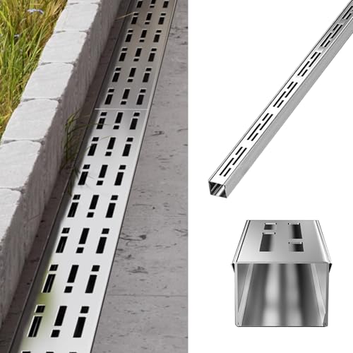 VIIGUIY Entwässerungsrinne Grabenentwässerungssystem Aus Edelstahl 304, Regenrinnenabfluss für Den Außenbereich mit Abnehmbarer Abdeckung, Entwässerungsgraben für Hof(10x4cm (3.9x1.6)) von VIIGUIY