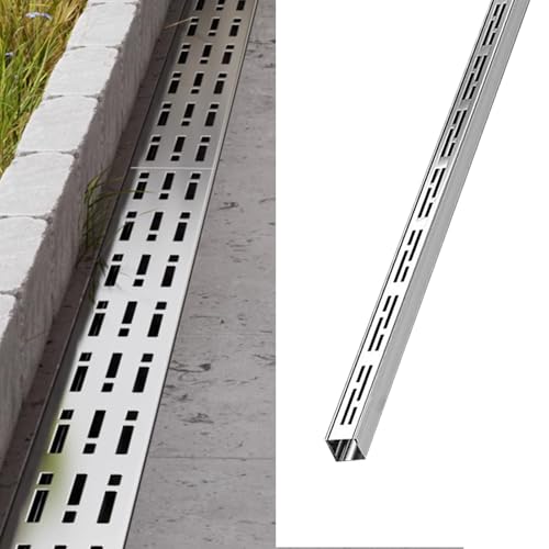 VIIGUIY Entwässerungsrinne Grabenentwässerungssystem Aus Edelstahl 304, Regenrinnenabfluss für Den Außenbereich mit Abnehmbarer Abdeckung, Entwässerungsgraben für Hof(3.5x3cm(1.4x1.2)) von VIIGUIY