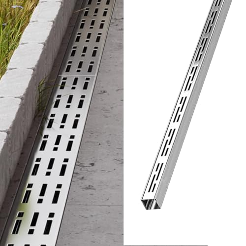 VIIGUIY Entwässerungsrinne Grabenentwässerungssystem Aus Edelstahl 304, Regenrinnenabfluss für Den Außenbereich mit Abnehmbarer Abdeckung, Entwässerungsgraben für Hof(5x3cm (2x1.2)) von VIIGUIY