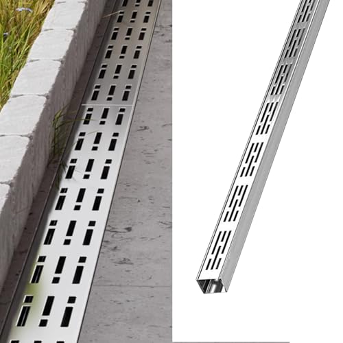 VIIGUIY Entwässerungsrinne Grabenentwässerungssystem Aus Edelstahl 304, Regenrinnenabfluss für Den Außenbereich mit Abnehmbarer Abdeckung, Entwässerungsgraben für Hof(7x3cm (2.8x1.2)) von VIIGUIY