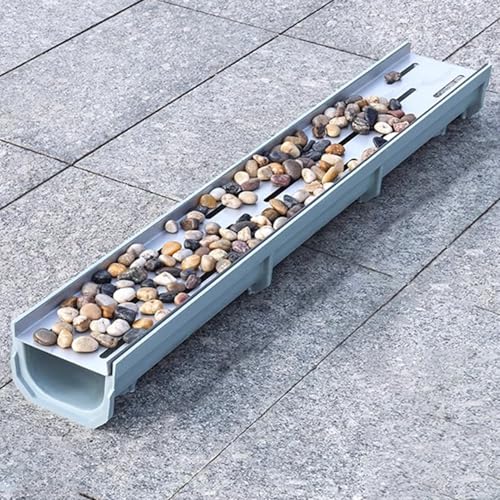 VIIGUIY Entwässerungsrinne Harzgrabenentwässerung mit Edelstahlgitter, Abflusskanal mit Flachem Profil, Dekoratives Kieselentwässerungsgraben-Kit für Garten, Hof, Terrasse, Park(25x20cm (9.8x7.9)) von VIIGUIY