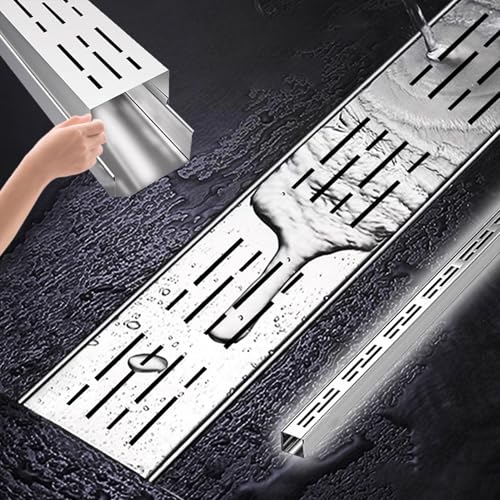 VIIGUIY Entwässerungsrinne Linearer Grabenablauf für Die Auffahrt mit Kanalgitter, 1 m Langes Schmales Kanalablaufset, Hochleistungs-Regenwasserumleitungs-Entwässerungskanal(10x3cm (3.9x1.2)) von VIIGUIY