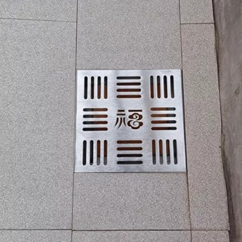 VIIGUIY Entwässerungsrinne Quadratische Abflussabdeckung mit Stahlsockel, Rostfreie Metall-Kanalisationsgitter, Ersatzgitter für Dachrinnenauffangbecken, Laubschutzgitter(40x40cm (15.7x15.7)) von VIIGUIY