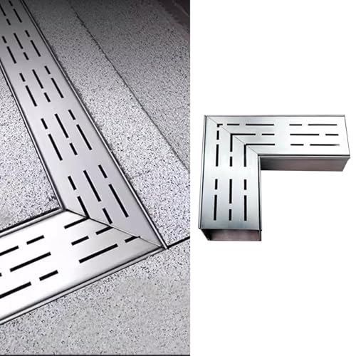 VIIGUIY Entwässerungsrinne Rechtwinkliger Abflusskanal-Grabensatz, Eck-Kanalisationssystem mit Abdeckung, Regenwassertrog-Graben-Entwässerungsgrabenverbinder(10x3cm (3.9x1.2)) von VIIGUIY