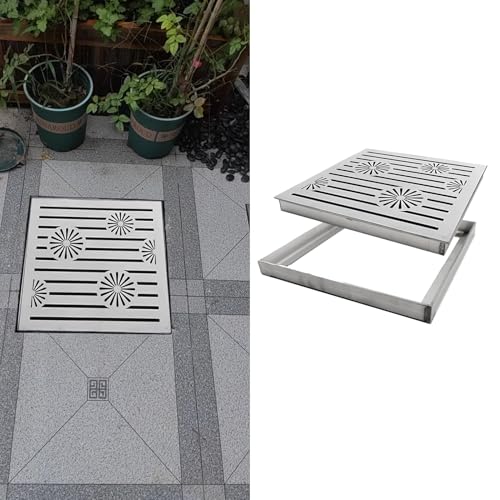 VIIGUIY Entwässerungsrinne Robustes Abflussgitter und Rahmen für Den Außenbereich, Abnehmbare Kanalisationsabdeckung, Französisches Abflussgitter für Hof, Terrasse(30x30cm (11.8x11.8)) von VIIGUIY