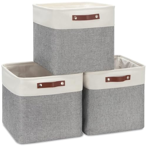 VIIHTYISA Aufbewahrungsbox Stoff 33x33x33cm, 3er-Set Würfel-Aufbewahrungskörbe für Schrank, Regal, und Kleidung, Grau&Weiß VIIHTYISA Aufbewahrungsbox Stoff 33x33x33cm, 3er-Set Würfel-Aufbewahrungskörbe für Schrank, Regal, und Kleidung, Grau&Weiß von VIIHTYISA
