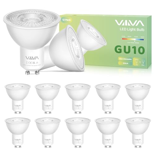 GU10 LED Lampen Kaltweiss, 7W GU10 Spotlight, 6000K 510LM Ersetzt 50W Halogen Leuchtmittel, Nicht Dimmbar, Kein Flimmern, 38° Abstrahlwinkel, AC 220-240V, Energiesparende Glühbirne-12 Stück von VIIIVA